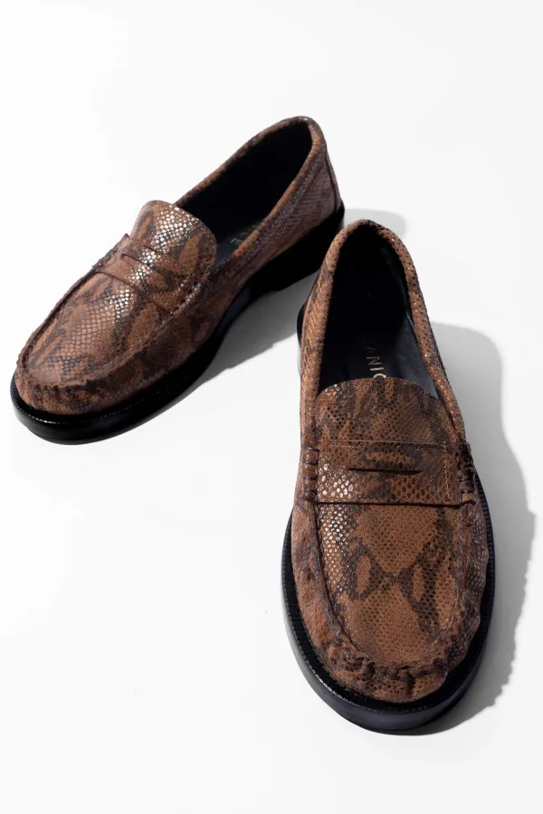Leren Penny Loafer Dames Sevan Slangenprint