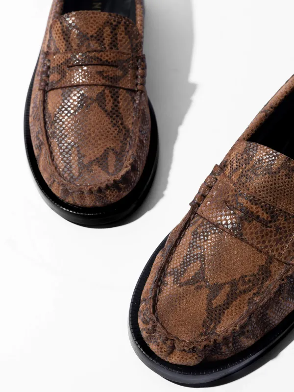 Leren Penny Loafer Dames Sevan Slangenprint
