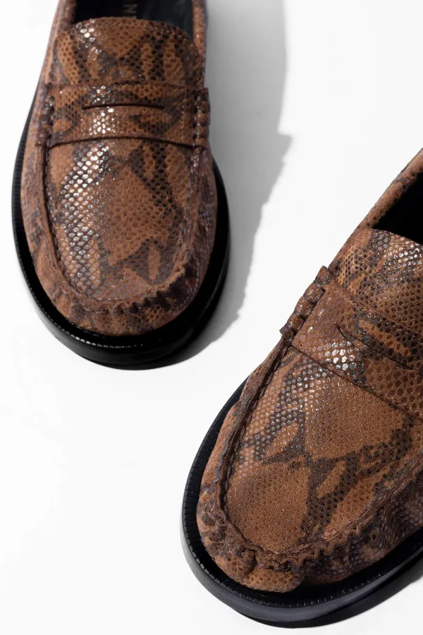 Leren Penny Loafer Dames Sevan Slangenprint