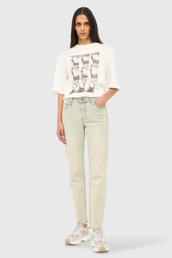 Mom Jeans Dames Stretch Mid Rise Cooper Blauw 004