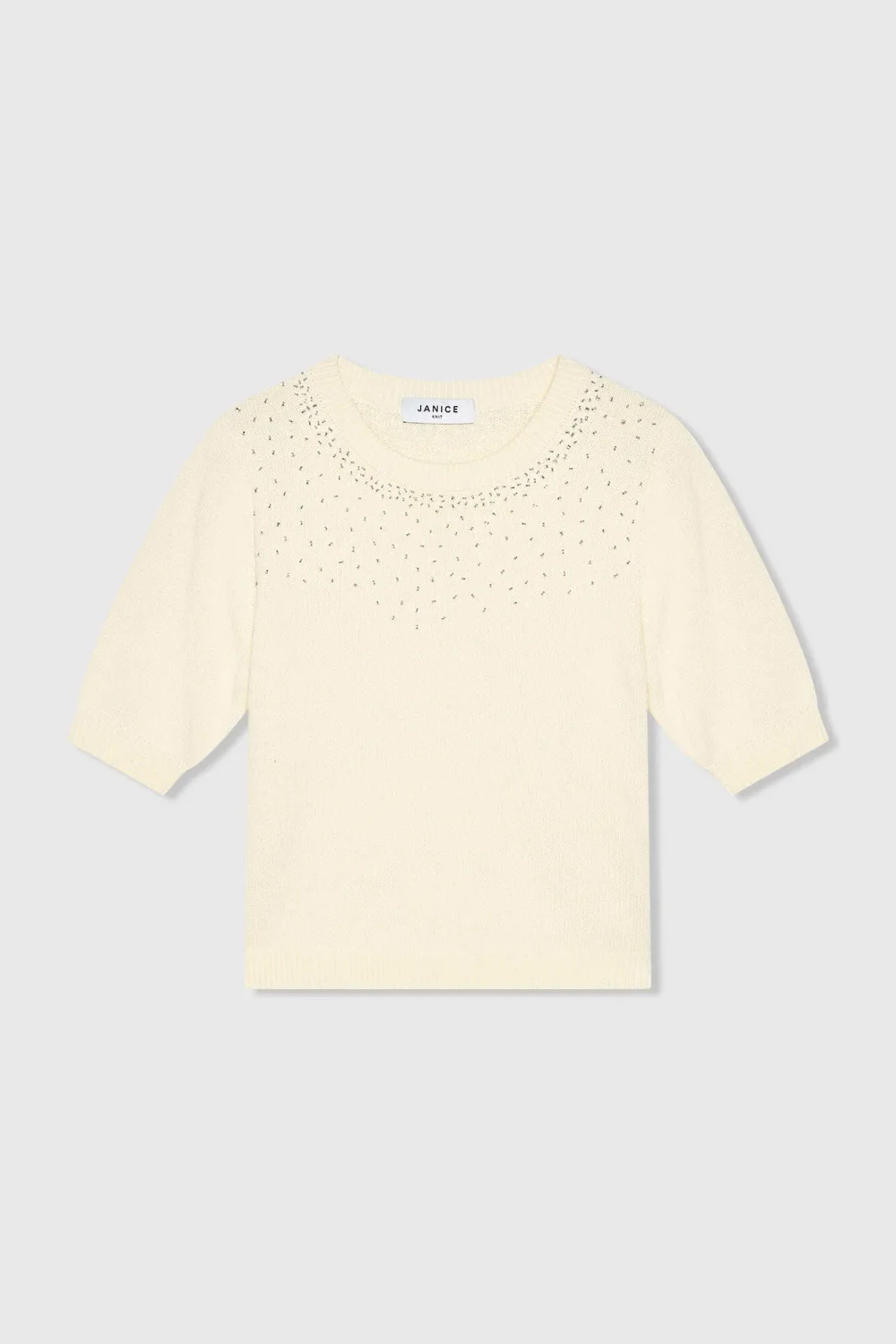 Off White Katoenen Dames Truitje Met Steentjes Barret