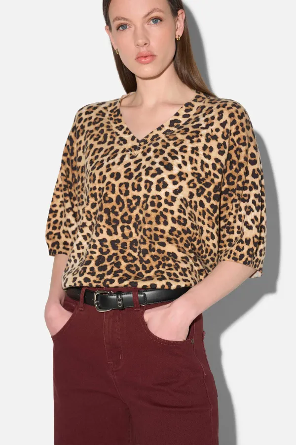 Panterprint Cashmere Dames Trui V Hals Romeo