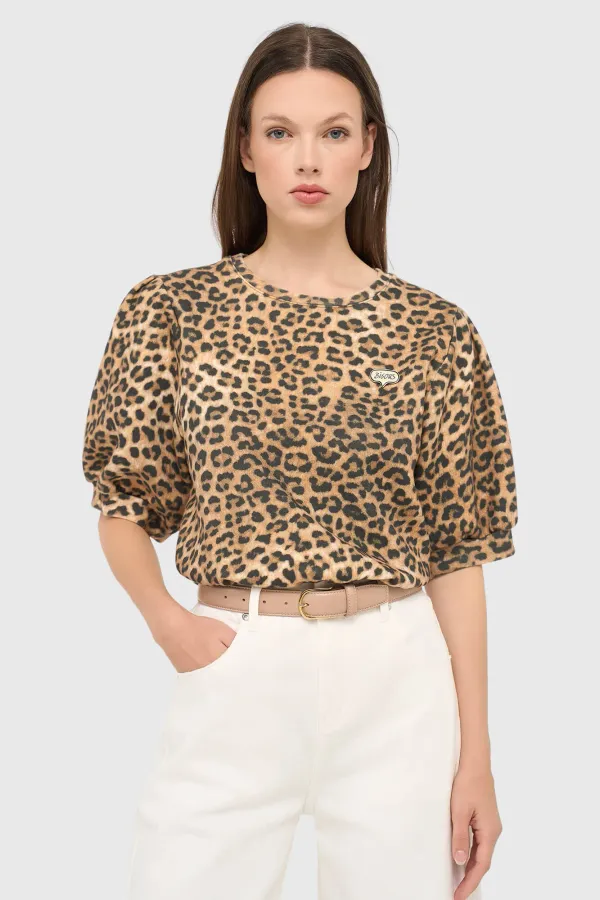 Panterprint Dames Sweater Pof Mouw Katoen Corey