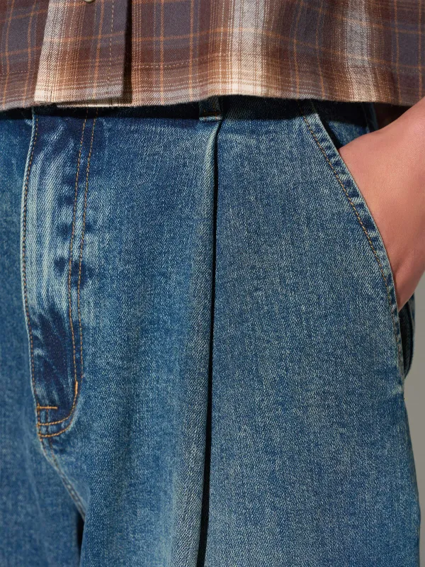 Paperbag Jeans Dames Steekzakken Barrel Balti Blauw 357