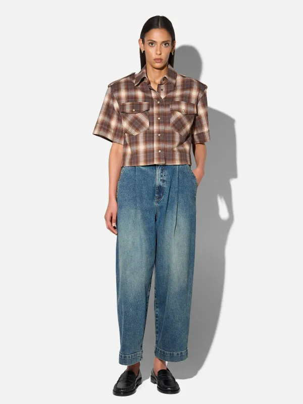 Paperbag Jeans Dames Steekzakken Barrel Balti Blauw 357