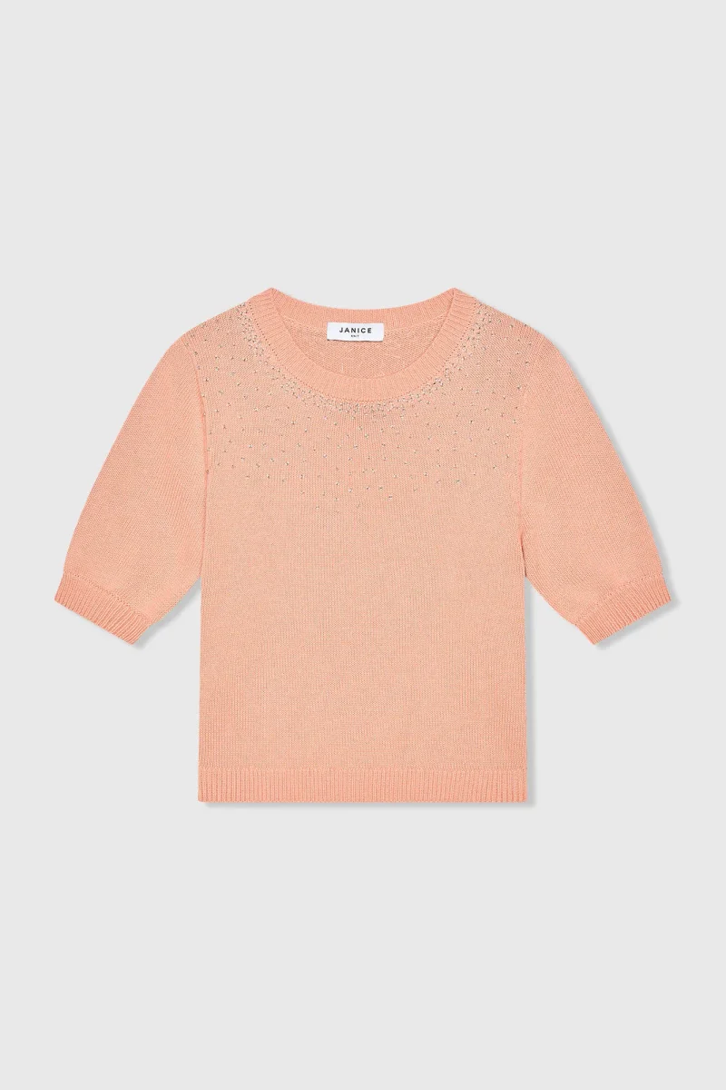 Peach Katoenen Dames Truitje Met Steentjes Barret