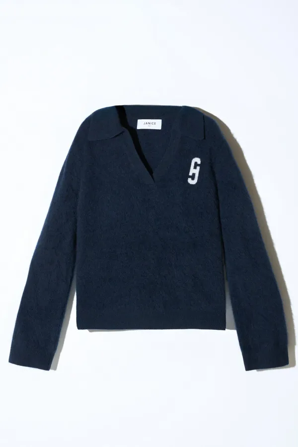 Polo Hals Dames Trui Merino Wol Cashmere Resort Blauw