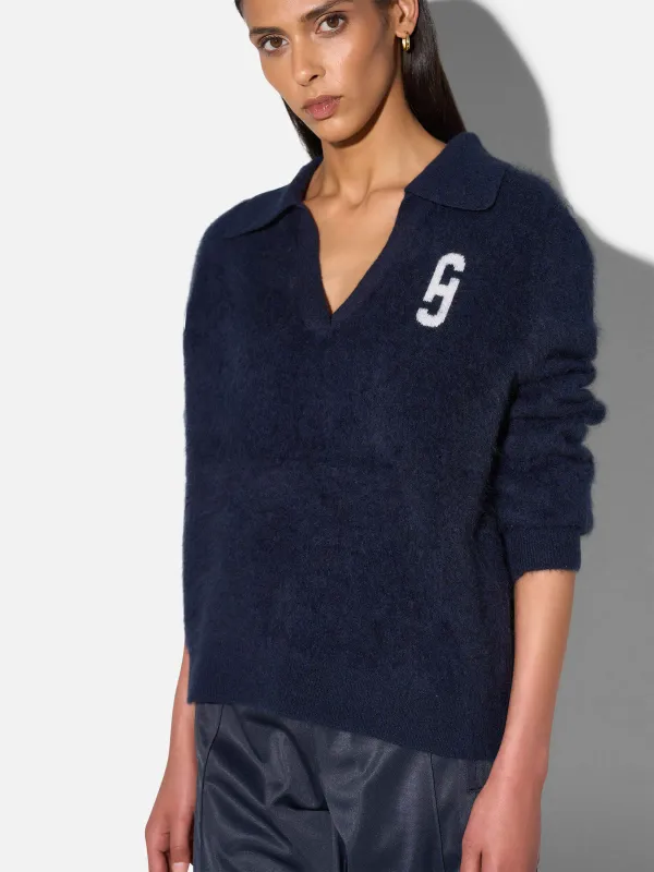 Polo Hals Dames Trui Merino Wol Cashmere Resort Blauw
