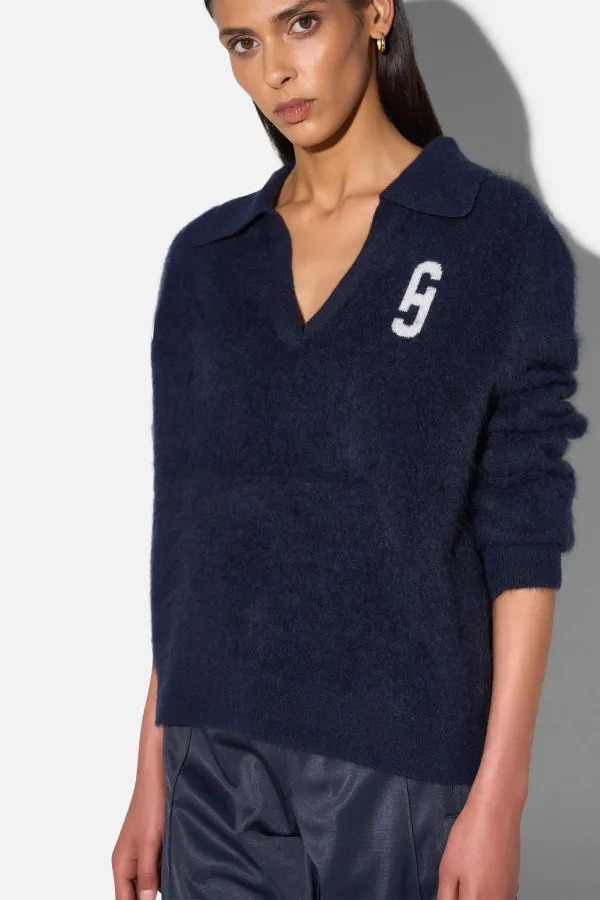 Polo Hals Dames Trui Merino Wol Cashmere Resort Blauw