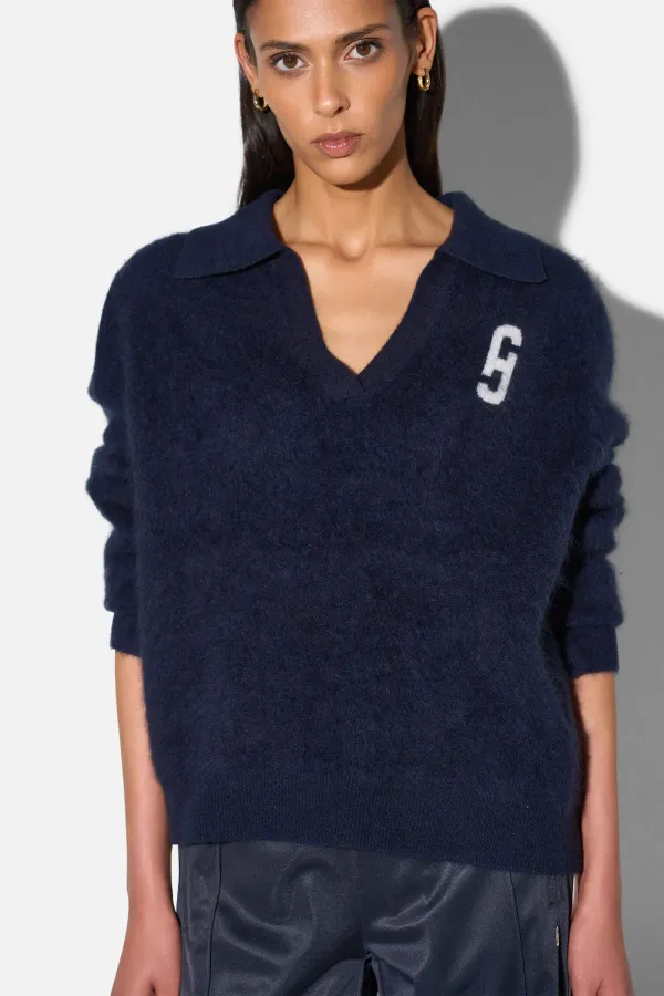 Polo Hals Dames Trui Merino Wol Cashmere Resort Blauw