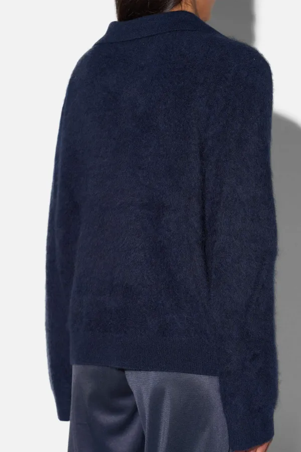 Polo Hals Dames Trui Merino Wol Cashmere Resort Blauw