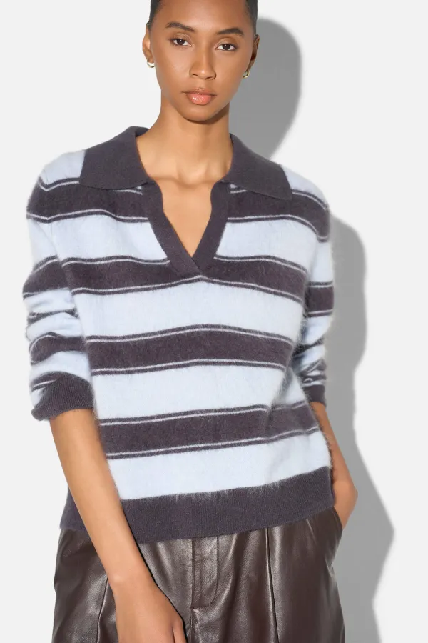 Polo Hals Dames Trui Merino Wol Cashmere Resort Blauw Strepen