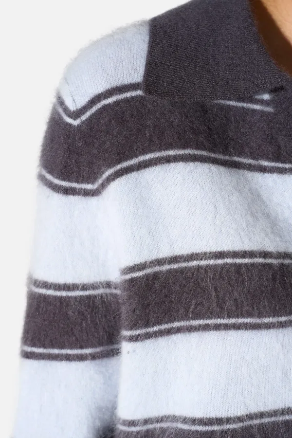 Polo Hals Dames Trui Merino Wol Cashmere Resort Blauw Strepen