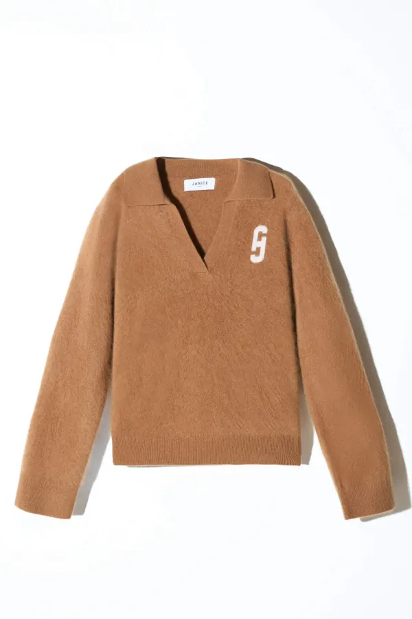 Polo Hals Dames Trui Merino Wol Cashmere Resort Camel