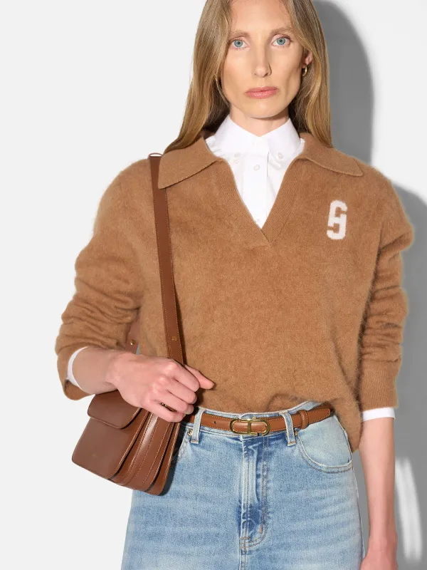 Polo Hals Dames Trui Merino Wol Cashmere Resort Camel