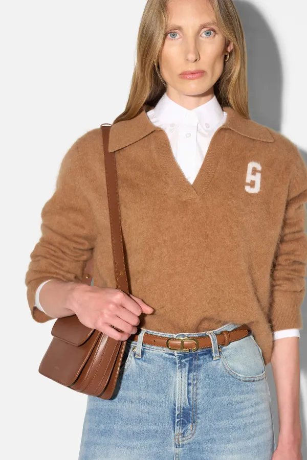 Polo Hals Dames Trui Merino Wol Cashmere Resort Camel