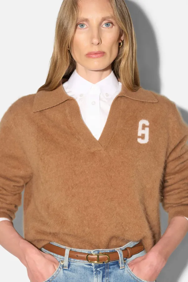 Polo Hals Dames Trui Merino Wol Cashmere Resort Camel