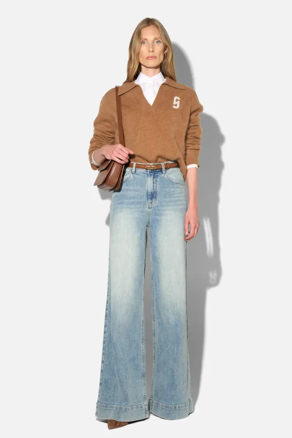 Polo Hals Dames Trui Merino Wol Cashmere Resort Camel
