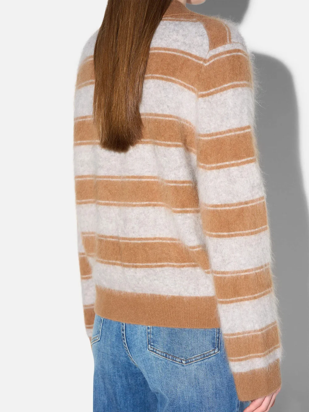 Polo Hals Dames Trui Merino Wol Cashmere Resort Camel Strepen