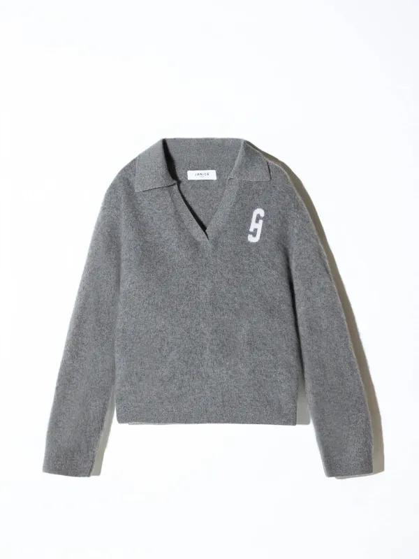 Polo Hals Dames Trui Merino Wol Cashmere Resort Grijs
