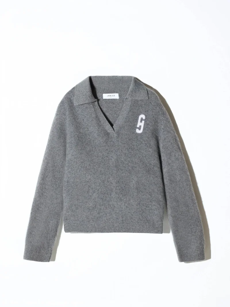 Polo Hals Dames Trui Merino Wol Cashmere Resort Grijs