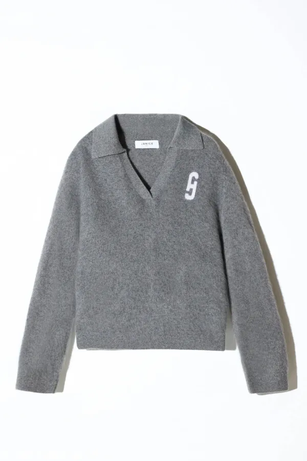 Polo Hals Dames Trui Merino Wol Cashmere Resort Grijs