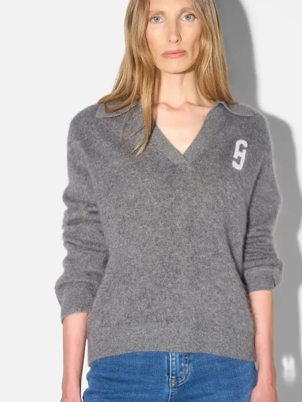 Polo Hals Dames Trui Merino Wol Cashmere Resort Grijs