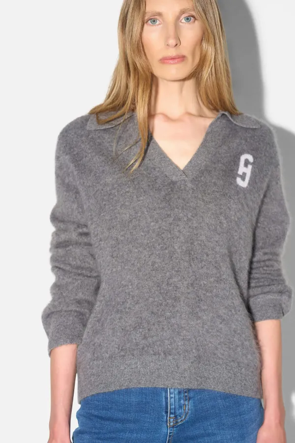 Polo Hals Dames Trui Merino Wol Cashmere Resort Grijs