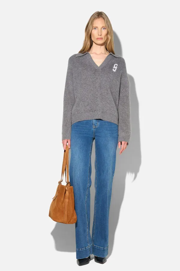 Polo Hals Dames Trui Merino Wol Cashmere Resort Grijs
