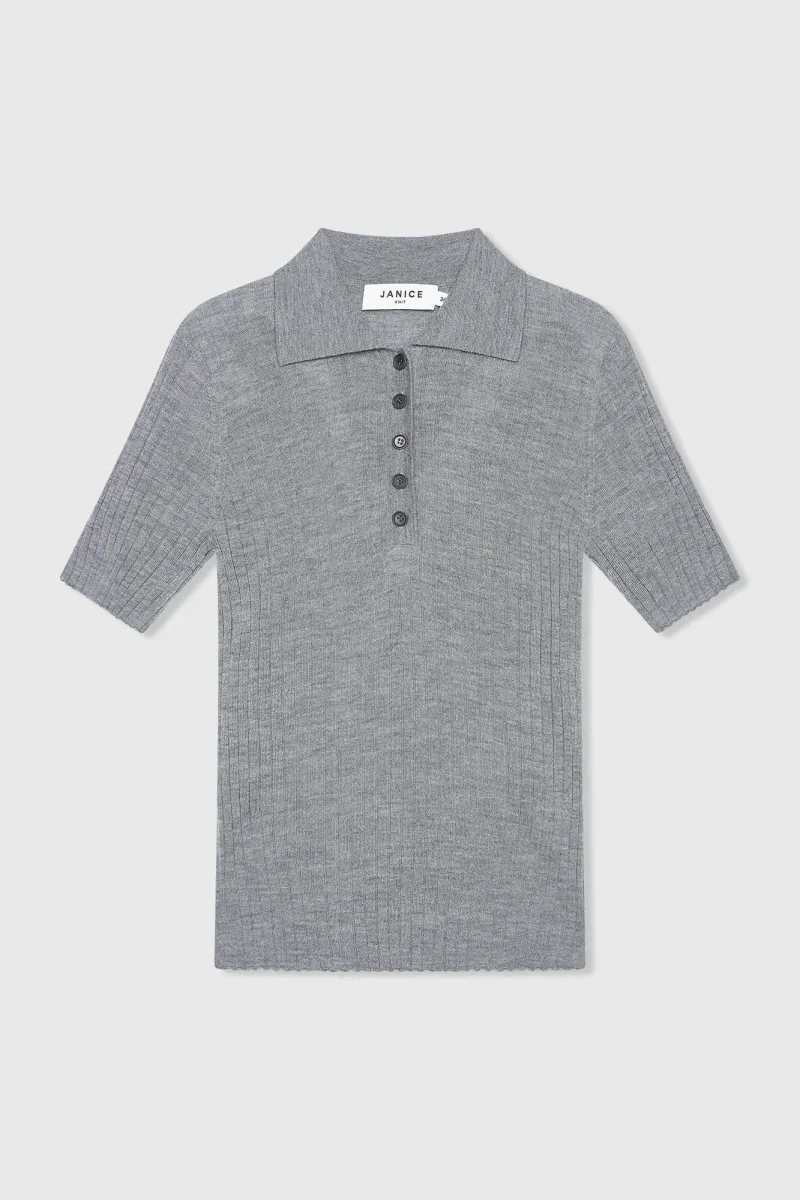 Polo Truitje Gebreid Merino Wol Kian Grijs