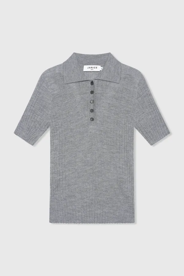 Polo Truitje Gebreid Merino Wol Kian Grijs