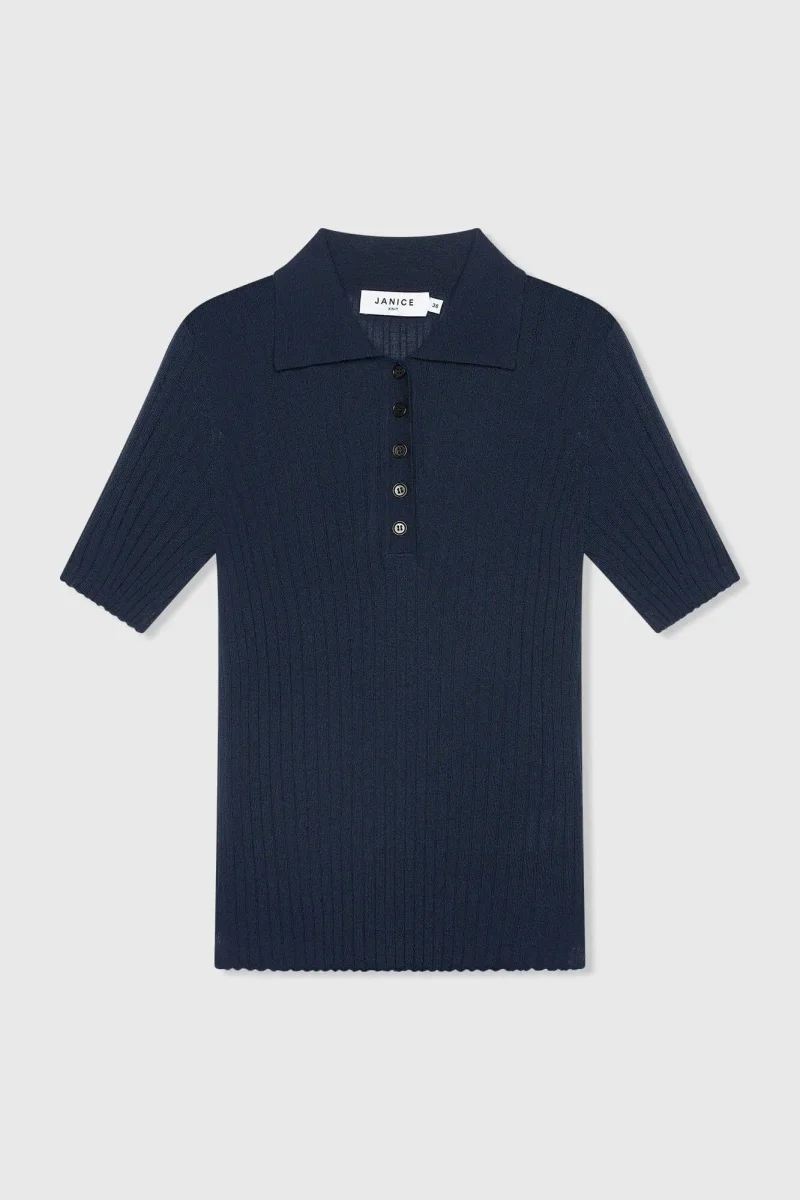 Polo Truitje Gebreid Merino Wol Kian Navy Blauw
