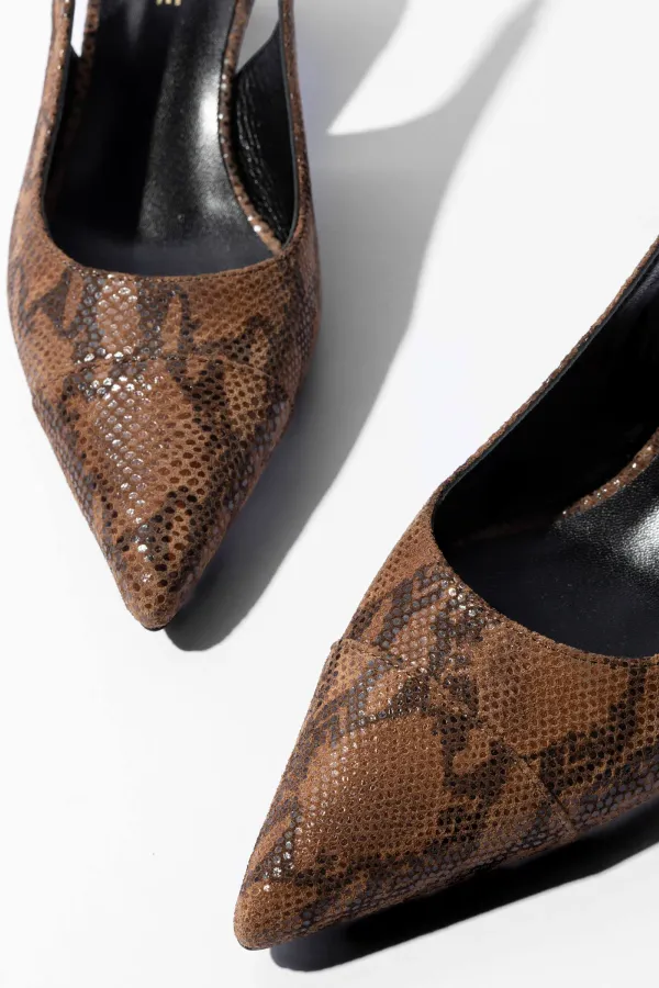 Leren Slingback Pumps Daylon Slangenprint Bruin