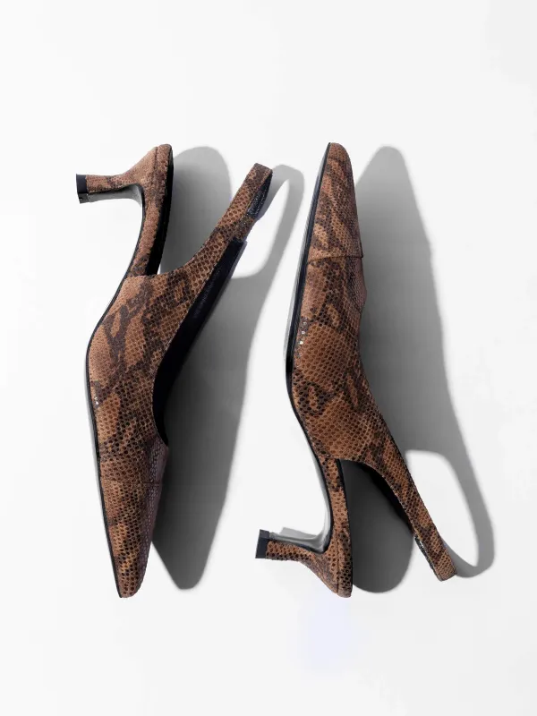 Leren Slingback Pumps Daylon Slangenprint Bruin