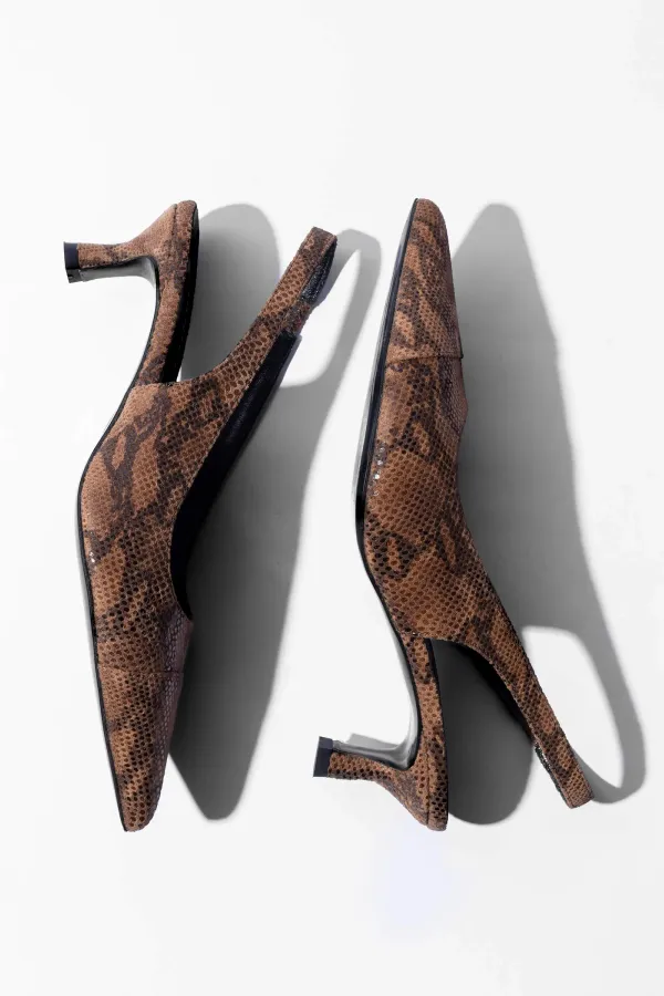 Leren Slingback Pumps Daylon Slangenprint Bruin