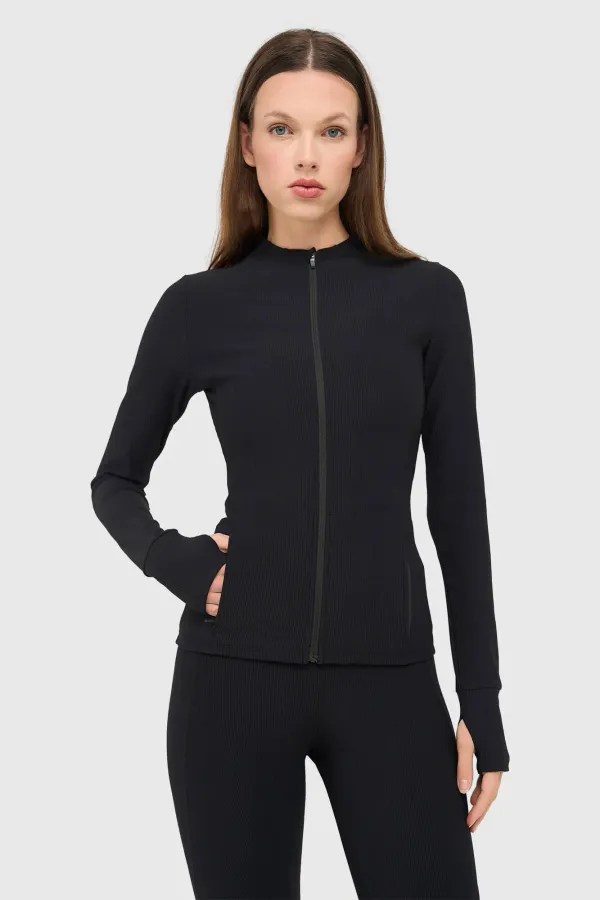 Sport Vest Jasje Dames Zwart Rib Texas