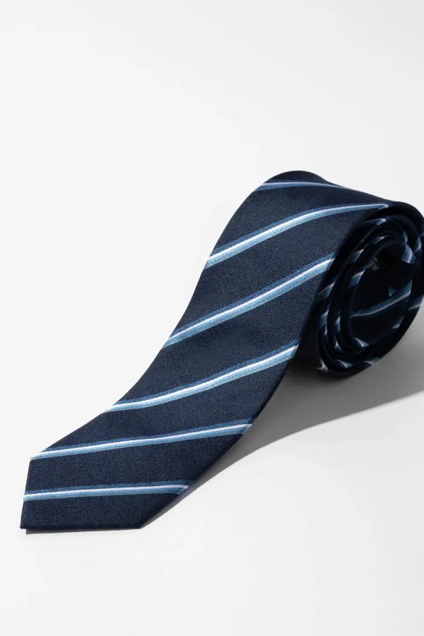 Stropdas Zijde Donker Blauw Strepen Sir