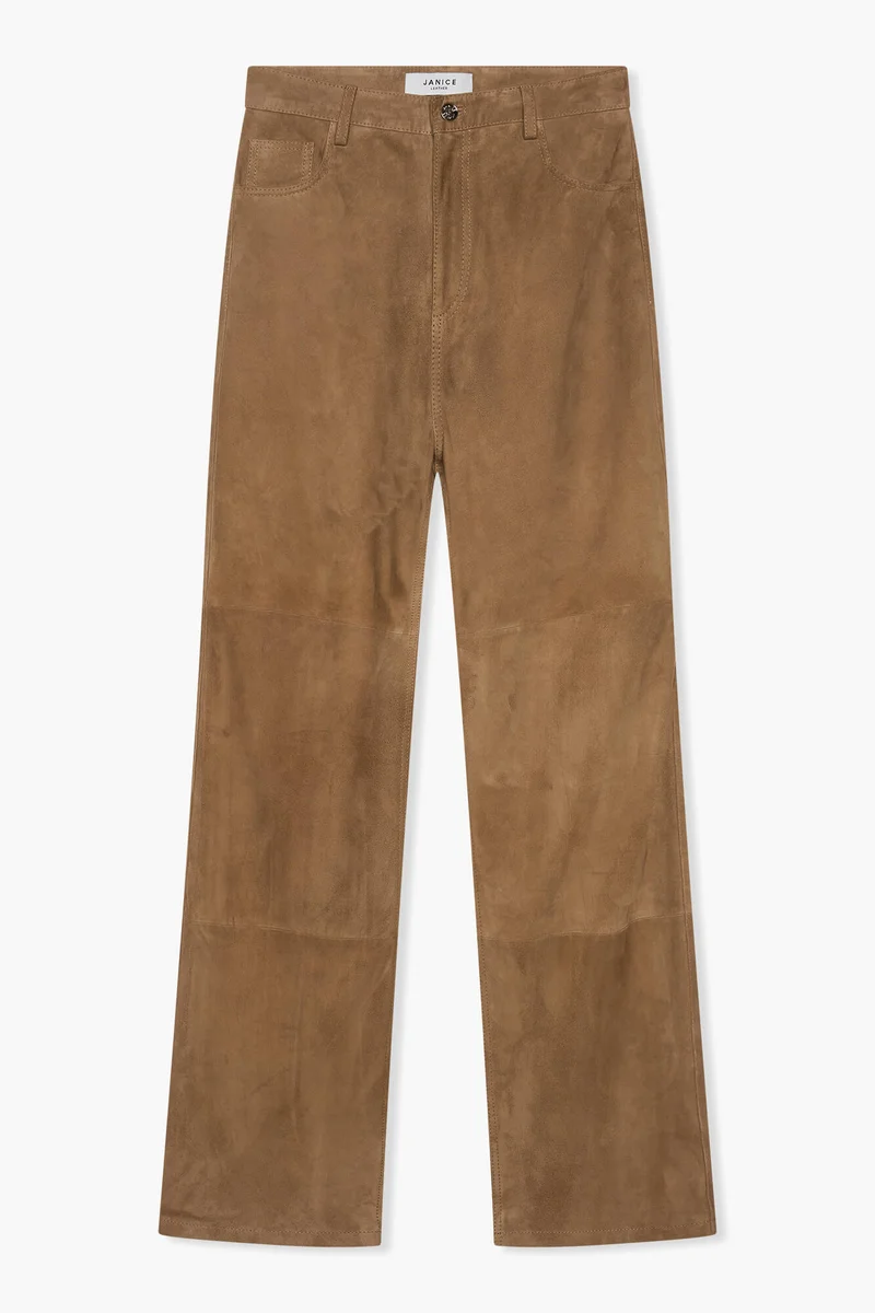 Leren Broek Dames Suede Rechte Pijp Jason Cognac