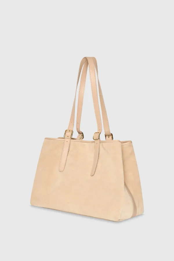 Suede Leren Dames Handtas Shopper Harper Beige