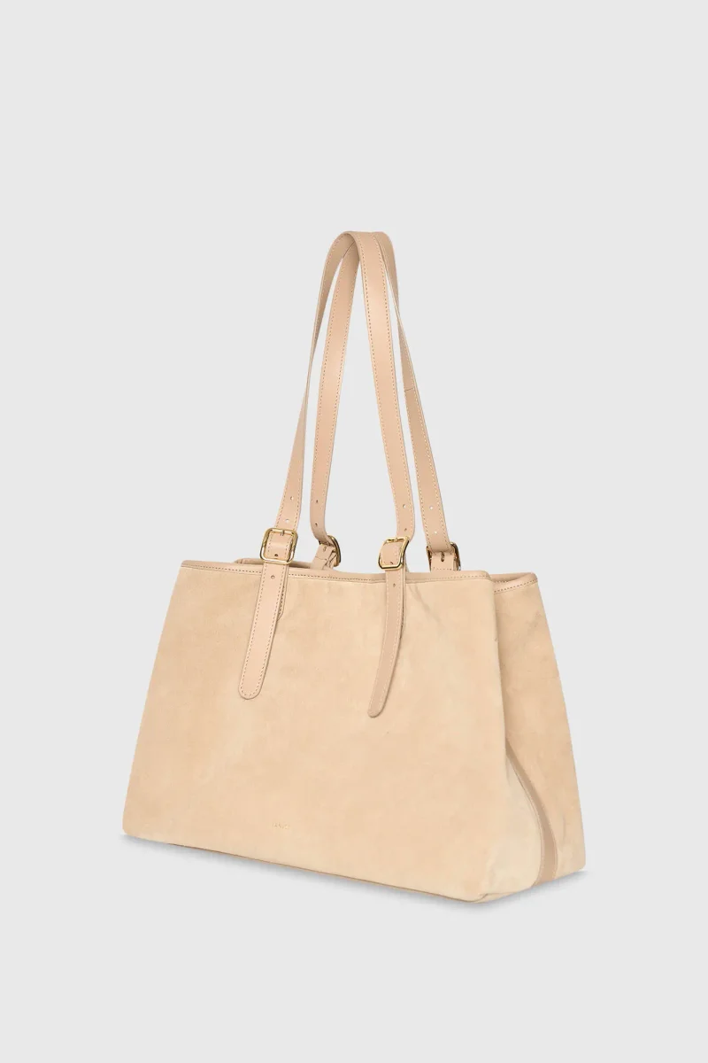 Suede Leren Dames Handtas Shopper Harper Beige