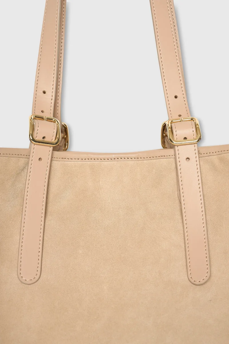 Suede Leren Dames Handtas Shopper Harper Beige