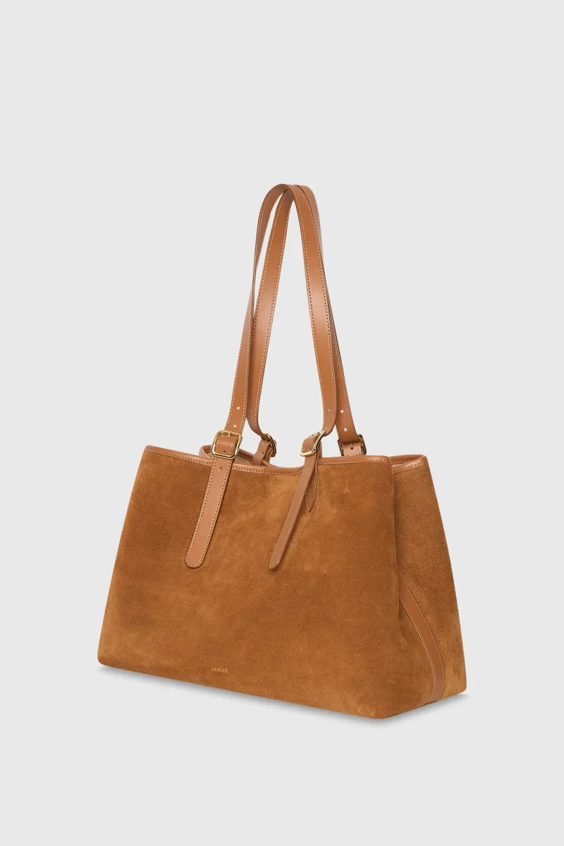 Suede Leren Dames Handtas Shopper Harper Camel