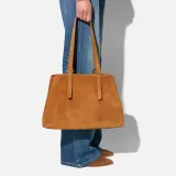 Suede Leren Dames Handtas Shopper Harper Cognac