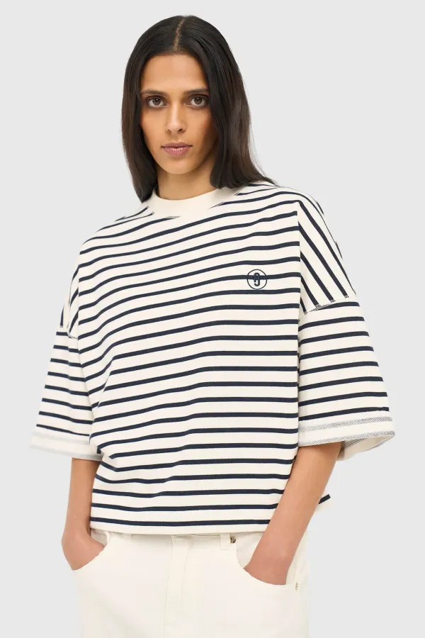Sweater Dames Blauw Wit Strepen Katoen Aiden