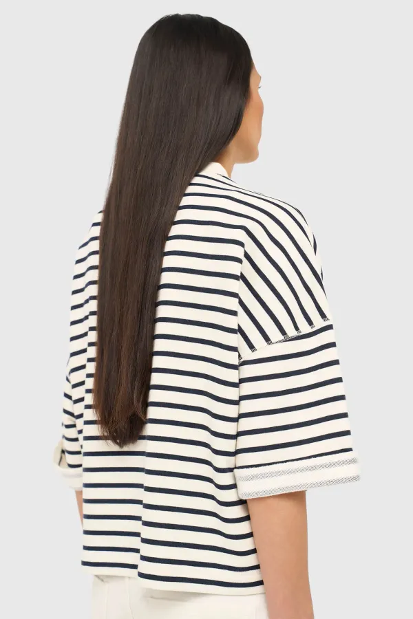 Sweater Dames Blauw Wit Strepen Katoen Aiden