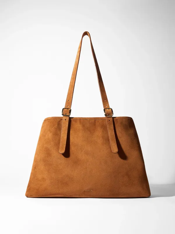 Suede Leren Dames Handtas Shopper Harper Cognac