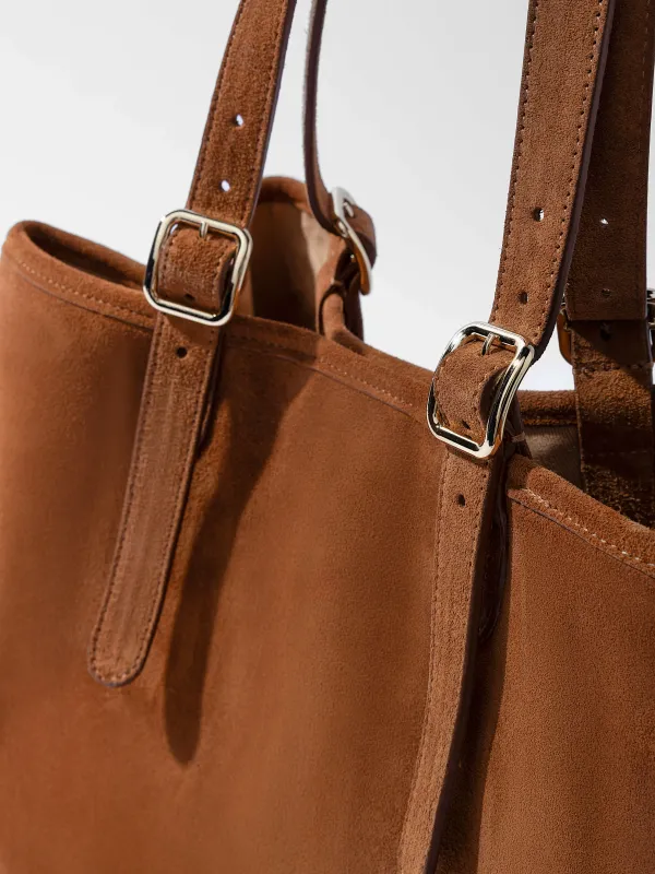 Suede Leren Dames Handtas Shopper Harper Cognac