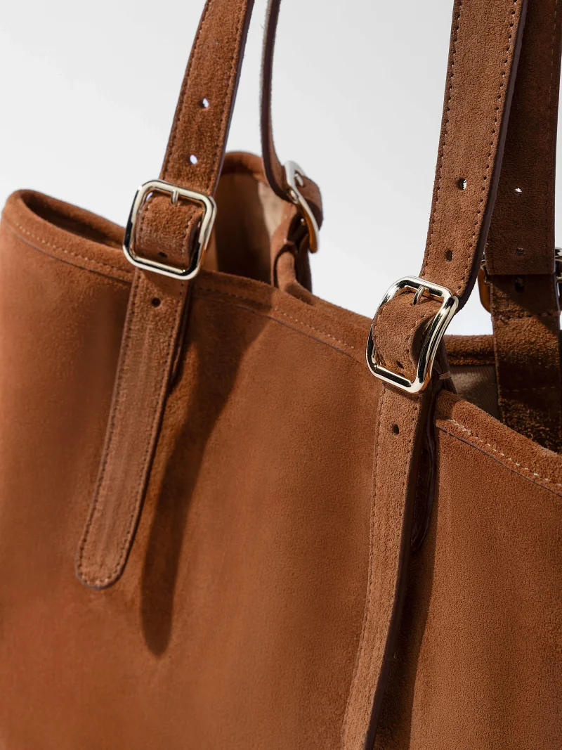 Suede Leren Dames Handtas Shopper Harper Cognac