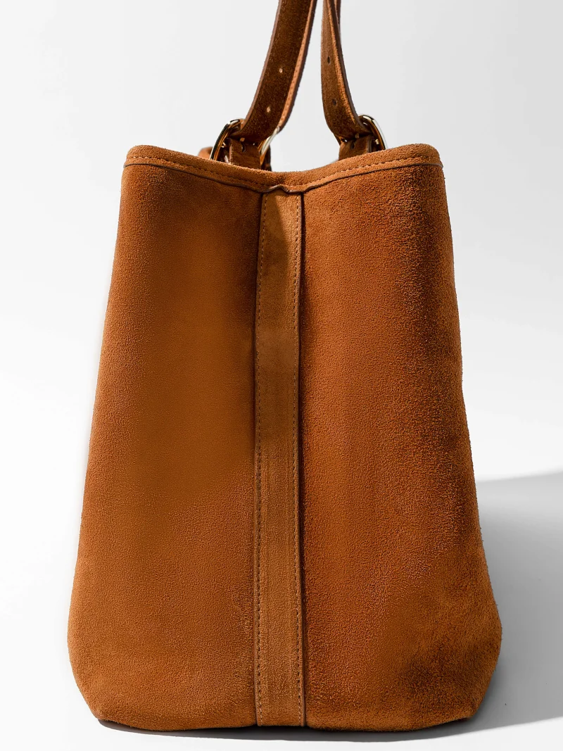 Suede Leren Dames Handtas Shopper Harper Cognac