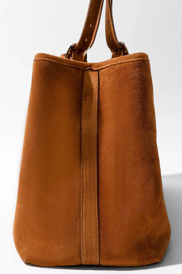 Suede Leren Dames Handtas Shopper Harper Cognac